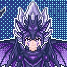 荒血ろどりゅうのアイコン、黒い竜の鎧を着た青年の顔のドット絵